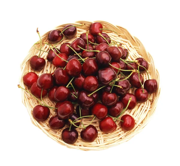 Red Cherries Tray Isolated White Background — Stock Photo, Image