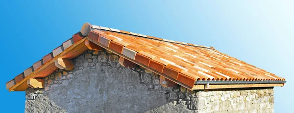 Pequeno Telhado Sul França Renovado Azulejos Tradicionais — Fotografia de Stock