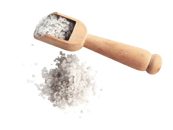 Stor Salt Och Liten Träspade Isolerad Vit Bakgrund — Stockfoto