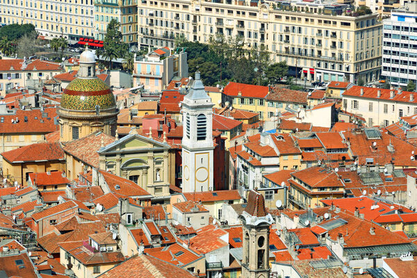 Aerial view of Nice, Sainte-Rparate Cathedral, Rossetti Square, French                                