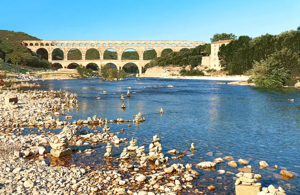 Oblázková Pláž Proudu Pont Gard Occitanie Francie — Stock fotografie