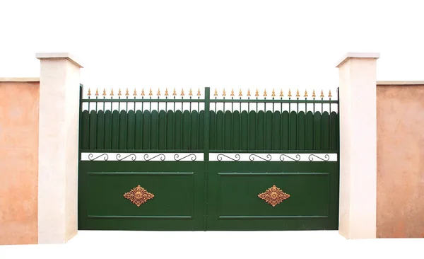 Dark Green Metallic Gate Pillars White Background — Stock Photo, Image