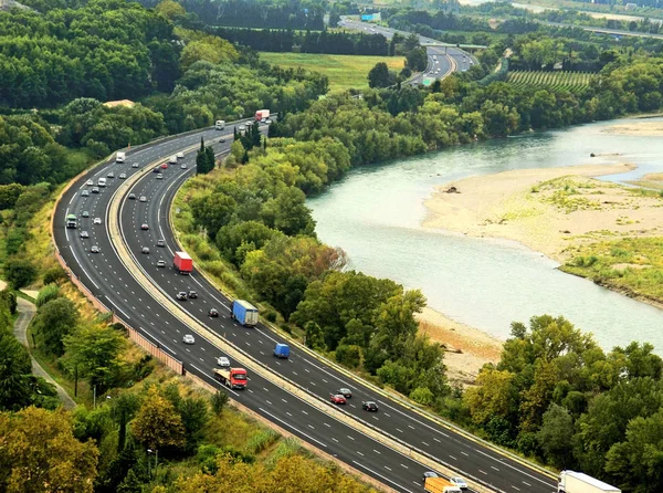 Curva Carretera Frecuente Largo Río — Foto de Stock