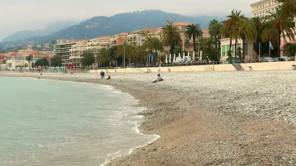 Medelhavet Badar Stenstranden Nice France — Stockvideo