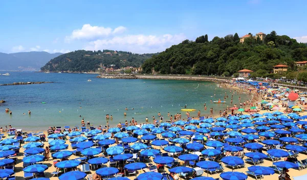 Lrici Beach Many Parasols Summer Ligurian Coast Italy — Stock Photo, Image