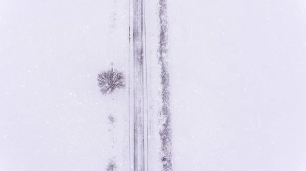 Snowy Road Aerial View — Stock Photo, Image