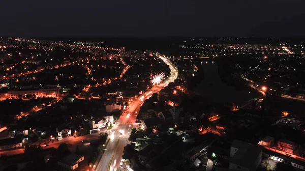 夜城的风景 航空摄影 — 图库照片