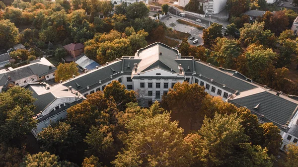 Autumn, architectural structure among the trees, aerial photography.