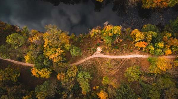 Goldener Herbst Park Herbstpark Luftaufnahmen — Stockfoto