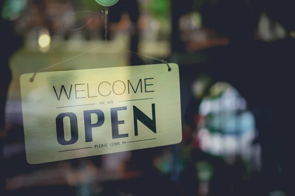 Segno Affari Che Dice Aperto Caffè Ristorante Appendere Alla Porta — Foto Stock