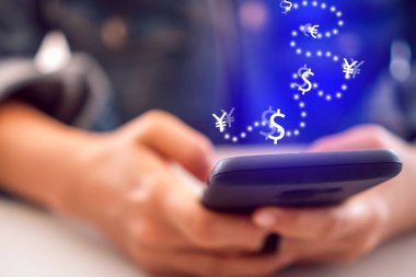 Akıllı telefon arkaplanının pazar stoğu grafik simgesi. Finansal iş teknolojisi. Özgürlük hayali. İnternet özgürlüğü yaşam konsepti..