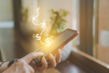 Akıllı telefon arkaplanının pazar stoğu grafik simgesi. Finansal iş teknolojisi. Özgürlük hayali. İnternet özgürlüğü yaşam konsepti..