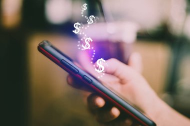 Akıllı telefon arkaplanının pazar stoğu grafik simgesi. Finansal iş teknolojisi. Özgürlük hayali. İnternet özgürlüğü yaşam konsepti..