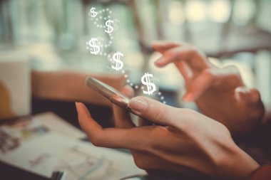 Akıllı telefon arkaplanının pazar stoğu grafik simgesi. Finansal iş teknolojisi. Özgürlük hayali. İnternet özgürlüğü yaşam konsepti..