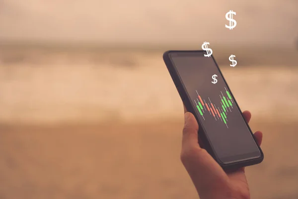 Akıllı Telefon Arkaplanının Pazar Stoğu Grafik Simgesi Finansal Teknolojisi Özgürlük — Stok fotoğraf