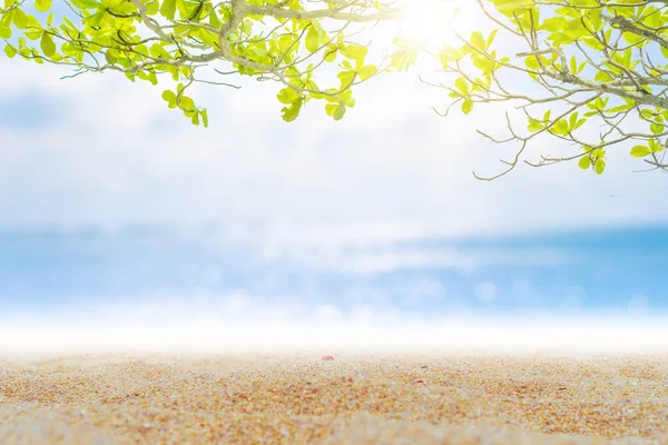 Čistá pláž tropické přírody a bílého písku v létě slunce světle modrou barvou oblohy a bokeh. — Stock fotografie