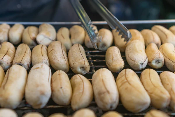 Grilled bananas on electric grill healthy snack food.