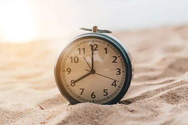 Selective Focus Alarm Clock Side Table Bed Show Clock Morning — стоковое фото