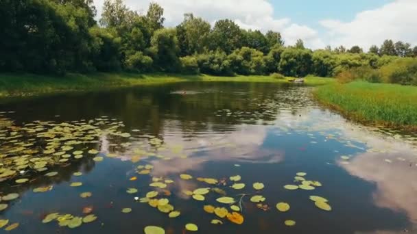 Triathlon d'entraînement à l'eau. Vue aérienne . — Video