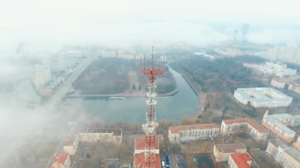Minsk Fluss Swisloch Sonnenuntergang Sieg Platz Fernsehturm — Stockvideo