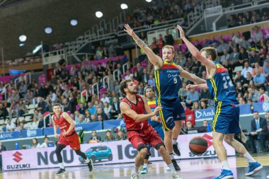 Andorra La vella, Andorra - Ekim 2018 - oyuncular eylem Liga Acb Endesa maç Mora Banc Andorra M.ö. arasında ve Montakit Fuenlabrada, son Puan 89-88, üzerinde 10 Mart 2019, nda Andorra.