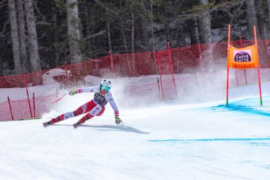 Stephanie Venier AUT Andorra Soldeu-El Tarter at fis Alpine Ski Dünya Kupası finallerinin Kayak Dünya Finalleri yokuş aşağı kadın yarışı için prueba koşmak yer alır, Mart 'ta 12, 2019.
