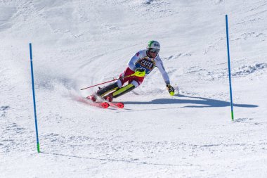 Mikaela Shiffrin USA, Andorra 'da Soldeu El Tarter 'da fis Alpine Ski Dünya Kupası finallerinin Mens slalom yarışı için yarış koşmak yer alır, Mart 'ta 17, 2019.
