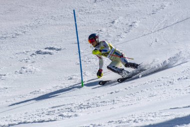 Elias Kolega Cro mens Slalom yarışı, FIS Alp Kayak Dünya Kupası finallerinde Soldeu El Tarter, Andorra, için 17 Mart 2019 üzerinde çalıştırmak yarış alır.