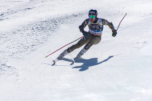 伊莱亚斯 科莱加 塞罗参加了2019年3月17日在安道尔索尔德乌 埃尔塔特举行的男子斯拉洛姆滑雪场世界杯决赛的比赛 — 图库照片