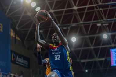 Andorra la Vella, Andorra oyuncular eylem içinde Liga ACB Endesa Mora Banc Andorra BC ve Herbalife Gran Canaria arasında maç, final Score 99-85, Mart 'ta 24 2019, Andorra.