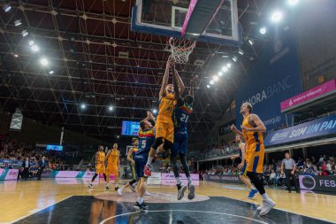Andorra la Vella, Andorra oyuncular eylem içinde Liga ACB Endesa Mora Banc Andorra BC ve Herbalife Gran Canaria arasında maç, final Score 99-85, Mart 'ta 24 2019, Andorra.