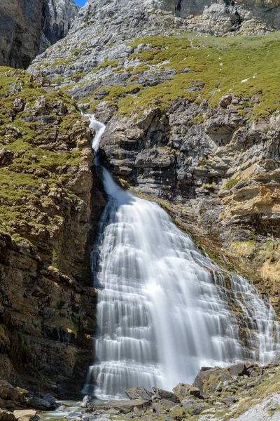 The Horse Tail waterfalls at Ordesa National Park. Pyrenees. Hue
