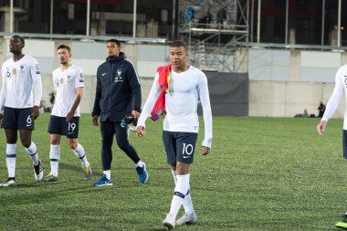 Andorra La vella, Andorra - 11 Haziran 2019 - Andorra - Fransa ile Oynanan Avrupa Şampiyonası Eleme Maçında Oyuncular , final skoru Ve 0 - 4 Fra.