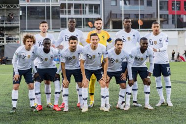 Andorra La vella, Andorra - 11 Haziran 2019 - Andorra - Fransa ile Oynanan Avrupa Şampiyonası Eleme Maçında Oyuncular , final skoru Ve 0 - 4 Fra.