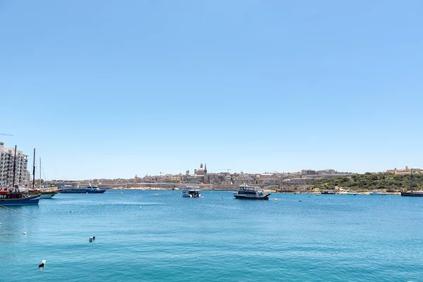 Belle Ligne Horizon Valette Sous Ciel Bleu Valette Sliema Ferry — Photo