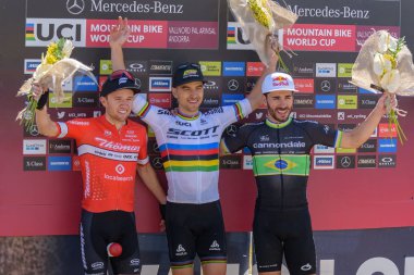 Vallnord, Andorra - 7 Temmuz 2019: Mercedes-Benz Uci Mtb Dünya Kupası 2019 bisikletçileri - Xco Vallnord, Andorra Temmuz 2019