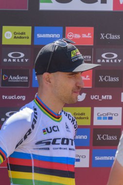 Vallnord, Andorra - 7 Temmuz 2019: Mercedes-Benz Uci Mtb Dünya Kupası 2019 bisikletçileri - Xco Vallnord, Andorra Temmuz 2019
