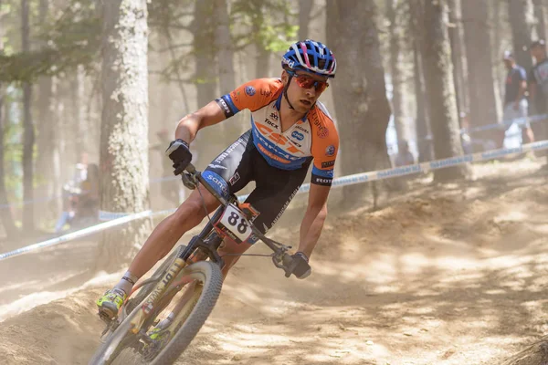 Vallnord, Andorra - 7 Temmuz 2019: Mercedes-Benz Uci Mtb Dünya Kupası 2019 bisikletçileri - Xco Vallnord, Andorra Temmuz 2019