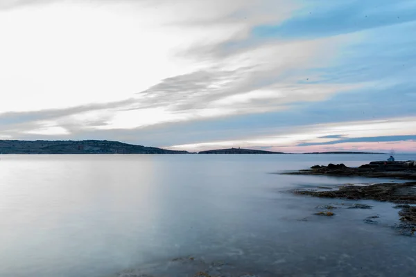 Panorama Över Hamnen Pauls Bay Med Fiskebåtar Och Turistfartyg Bugibba — Stockfoto