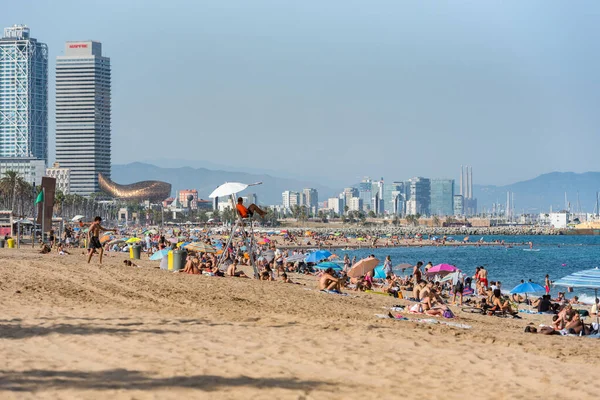 Barcelona Spain July 2020 People Barceloneta Beach Covid Barceloneta Barcelona — Stock Photo, Image