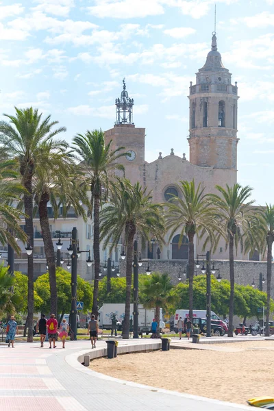 Sitges Cataluña España Julio 2020 Personas Paseo Marítimo Ciudad Sitges —  Fotos de Stock