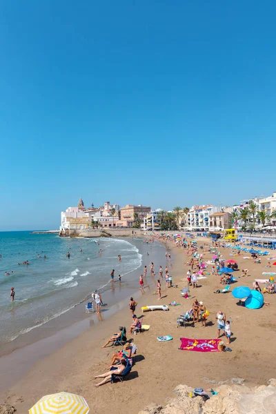 Sitges Cataluña España Julio 2020 Personas Playa Sitges Verano 2020 —  Fotos de Stock