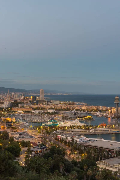 Barcelona Hiszpania Września 2020 Krajobraz Miasta Porcie Barcelonie Montjuic Lecie — Zdjęcie stockowe