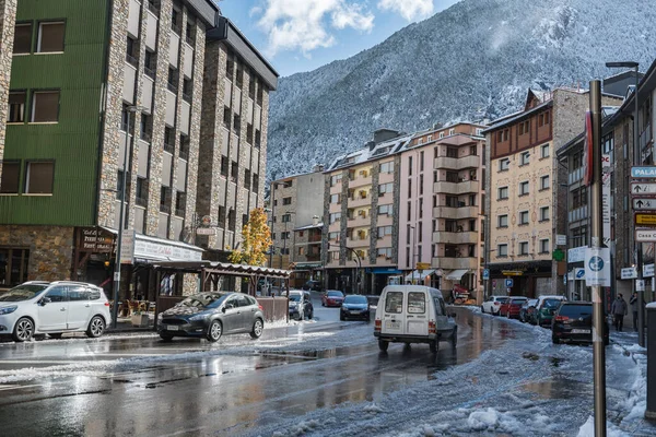 Canillo Andorra 2019 Fevereiro Nascer Sol Nevado Cidade Canillo Inverno — Fotografia de Stock