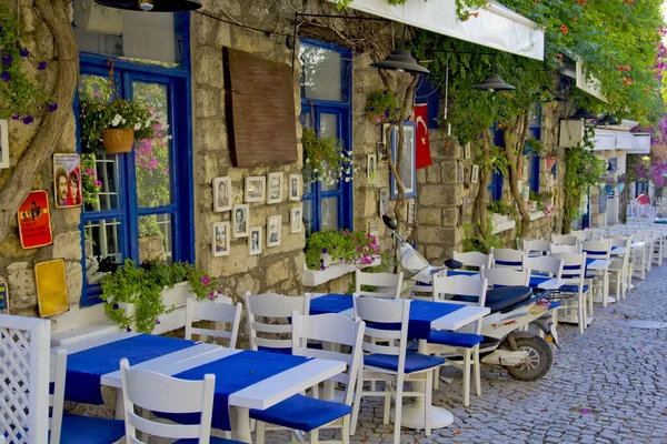 Colorful Stone Houses Narrow Street Alacati Cesme Izmir — Stock Photo, Image