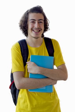  Okula dönen yakışıklı bir gencin portresi.