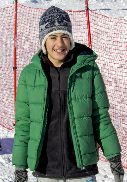 Portrait Happy Boy Snow — Stock Photo, Image