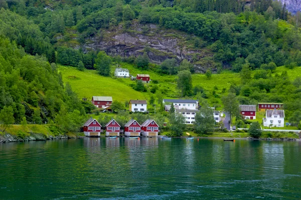 Schöne Grüne Aussichten Und Häuser Norwegen — Stockfoto