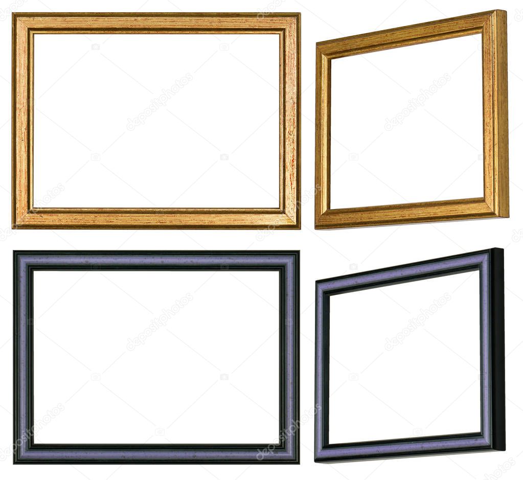 One straight and one slanted view of two different picture frames