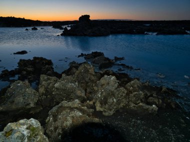 Bir termal banyo gölünde birkaç Lav sapları